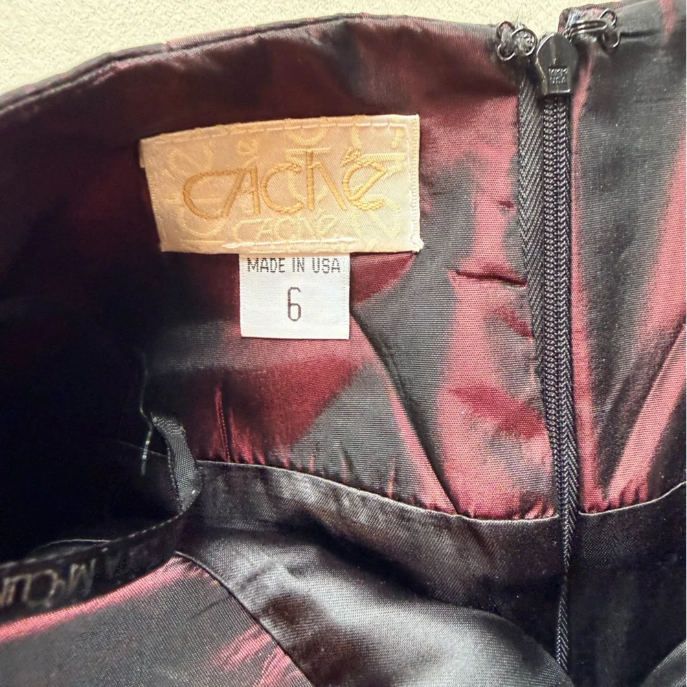 Vintage Cache Burgundy Taffeta Midi Skirt - Picture 5 of 10